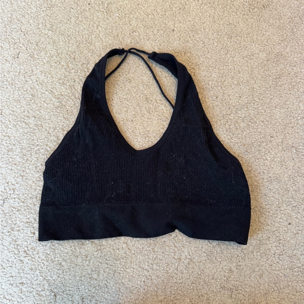 Black Ribbed Halter Top